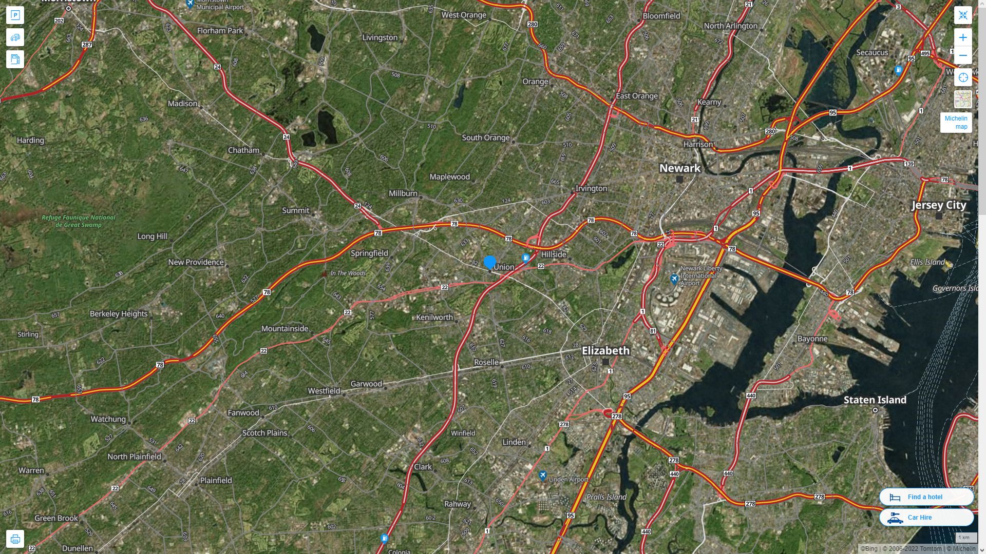 Union Township New Jersey Highway and Road Map with Satellite View